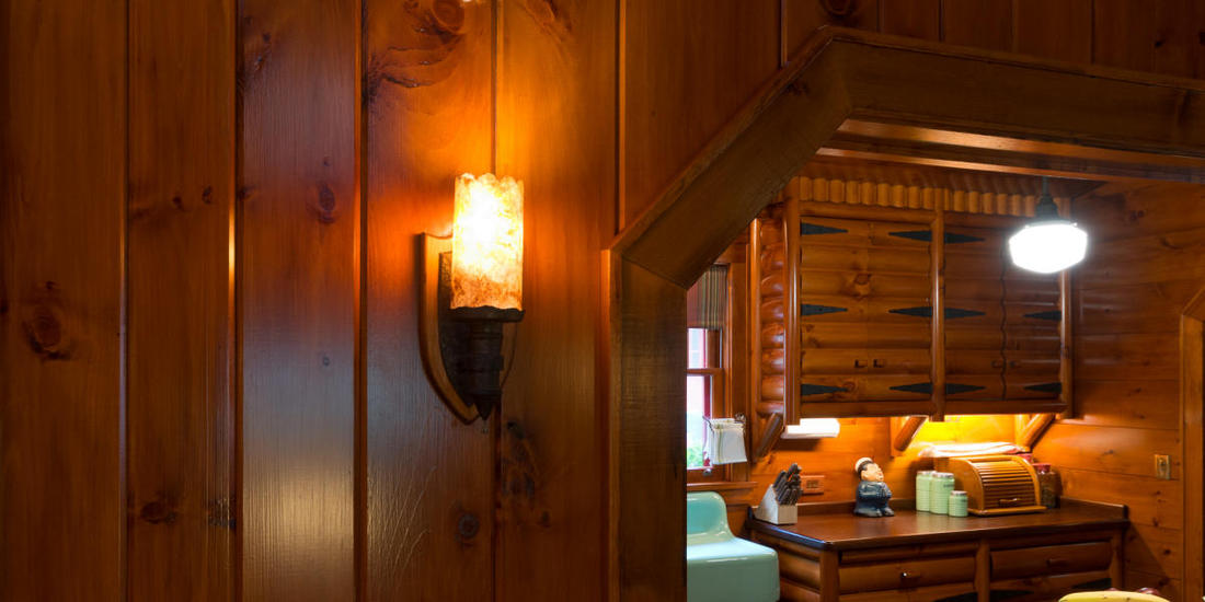 TONGUE AND GROOVE RED CEDAR PANELING HALLWAY