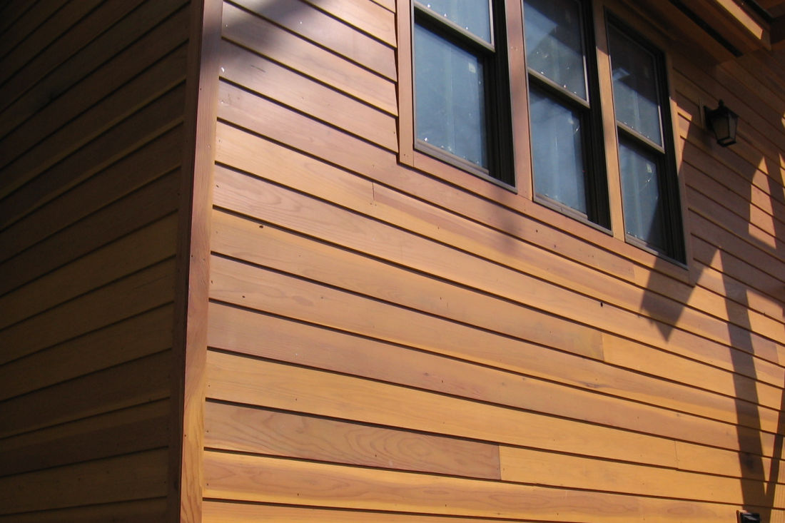 1x8 Rabbeted Bevel Redwood Siding SAP B Near Clear installed on Timberframe Home in New York