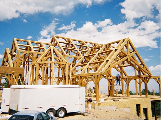 Picture of house frame using Douglas Fir large timbers
