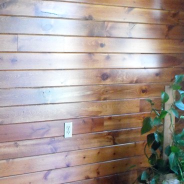 Pine Paneling HAND Stained Fruitwood - closeup