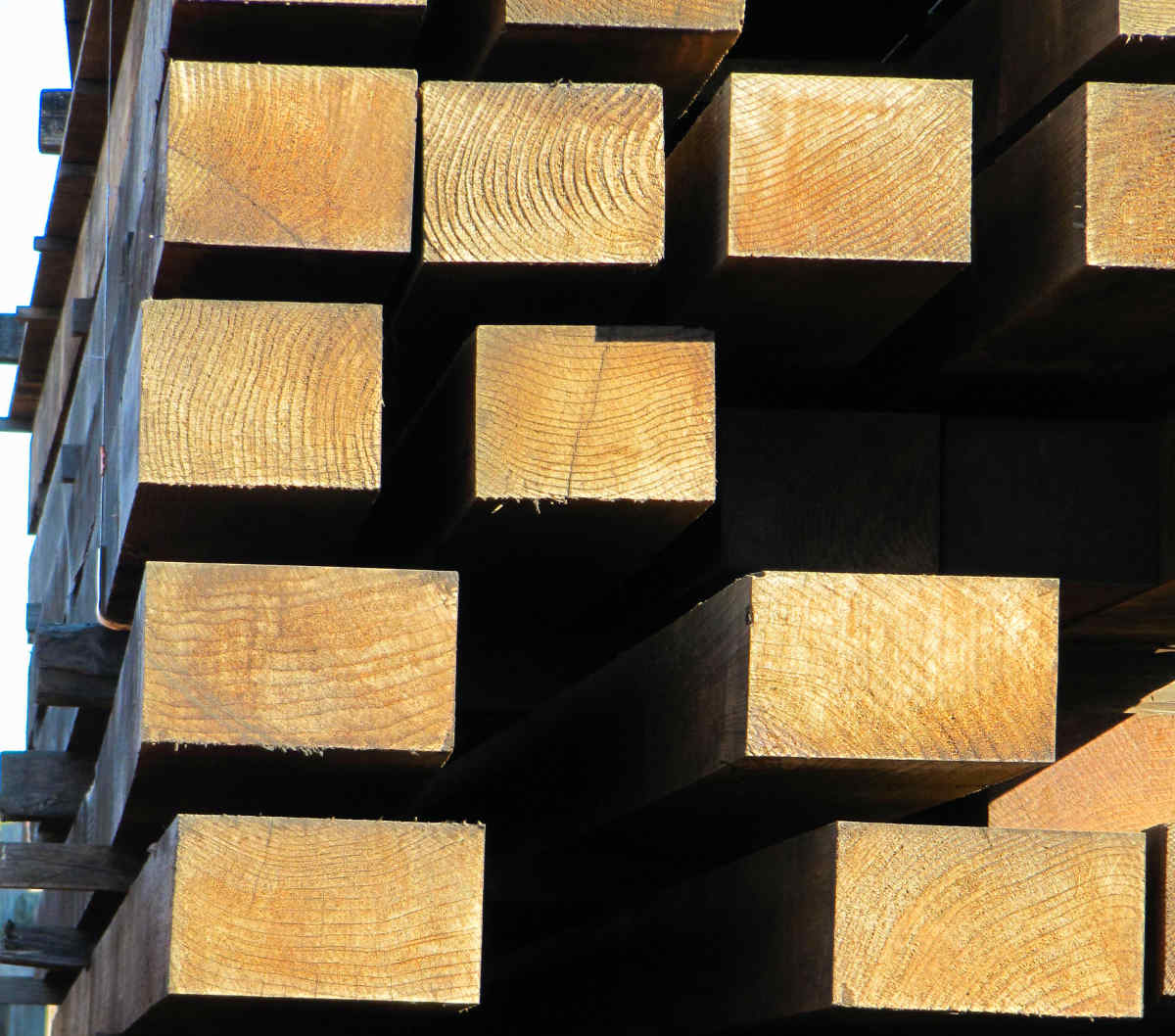 LARGE REDWOOD TIMBERS AIR DRYING FOR YEARS AT MILL